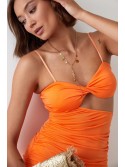 Sensual mini dress with a cutout, neon orange 22616 - Online store - Boutique